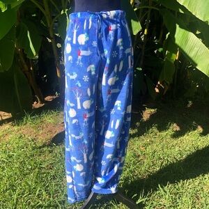 Noire Jasmine Rose Plush Blue Reindeer Drawstring Pajama Pants
